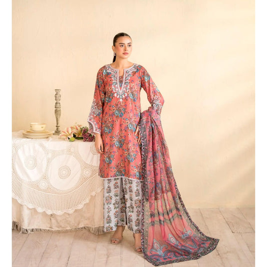 RA-37 Embroidered Printed Lawn Dress with Printed Cotton Silk Dupatta | Women's 3 Piece Summer Suit