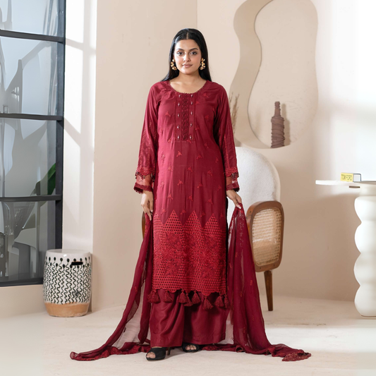 UMRZ-51 "IMAGEKARI" Linen Chikankari 3 Pc Collection by Rangz