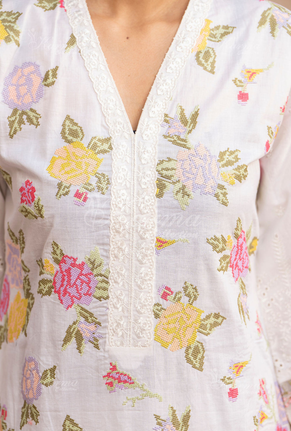 UKC-18 Embroidered Cambric Cotton Ready to Wear 3 Pc - Karma Collection