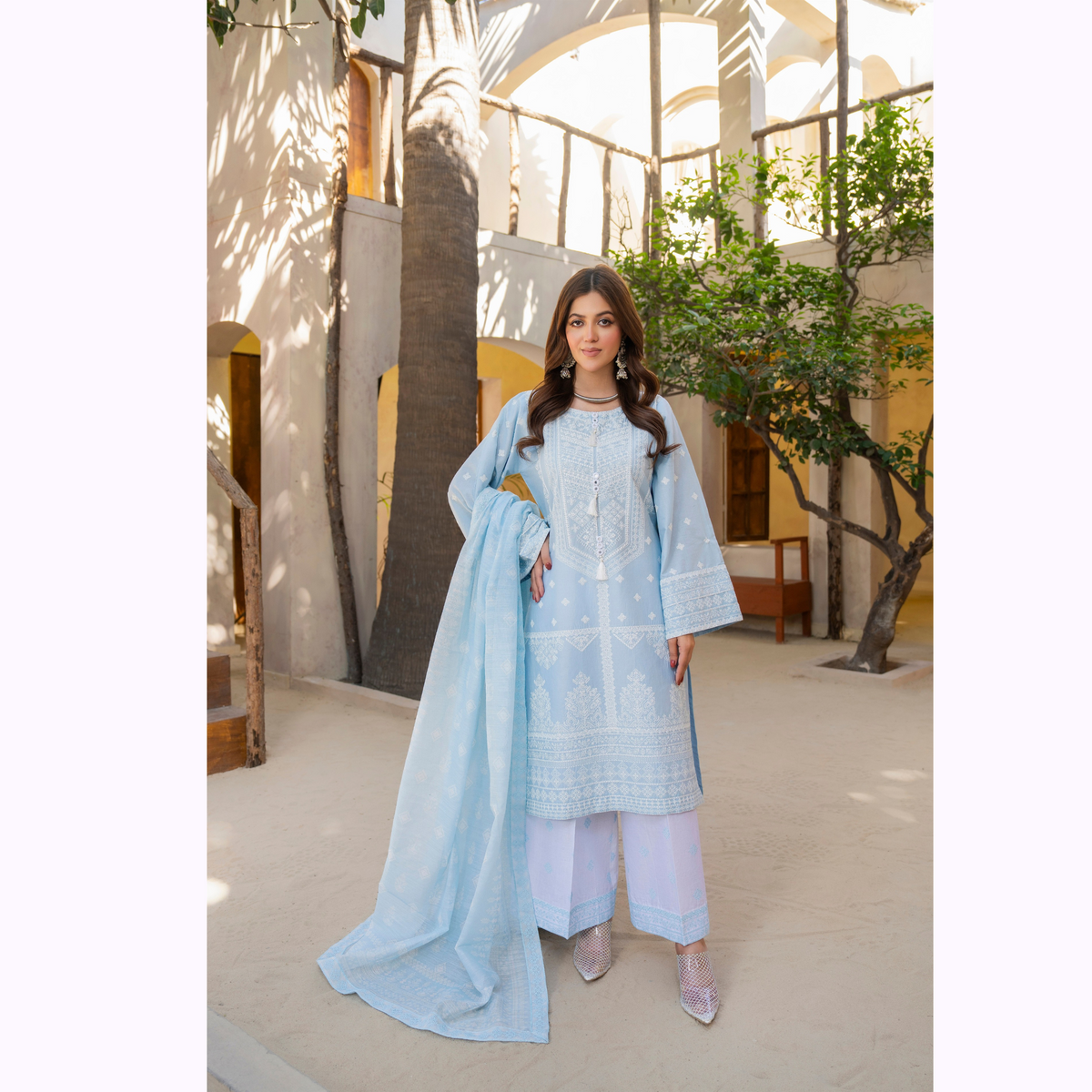 KC-1445 Embroidered Cambric Cotton Farshi Shalwar Ready to Wear 3 Pc - Karma Collection