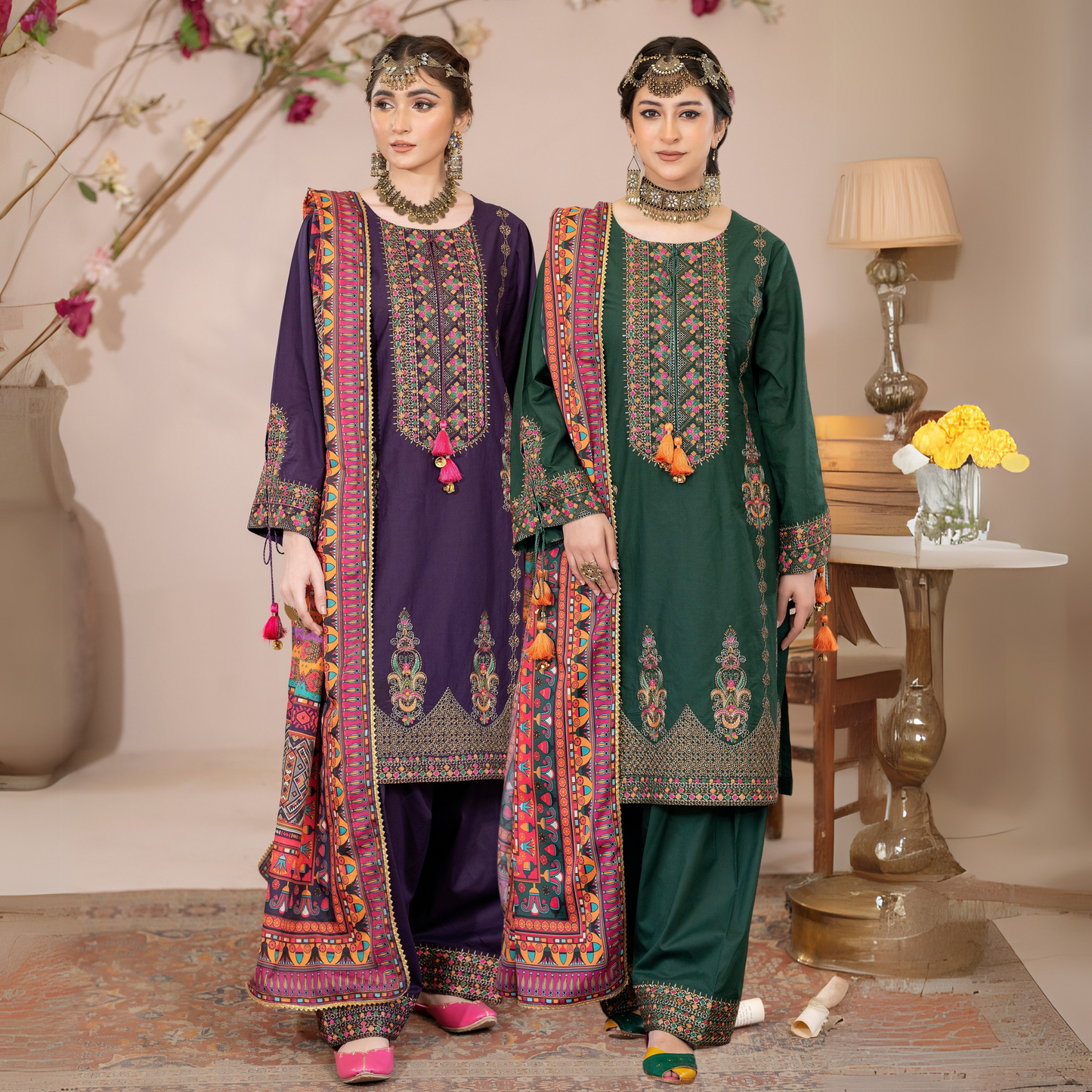 UKC-31 Embroidered Cambric Cotton Dress Ready to Wear 3 Pc - Karma Collection