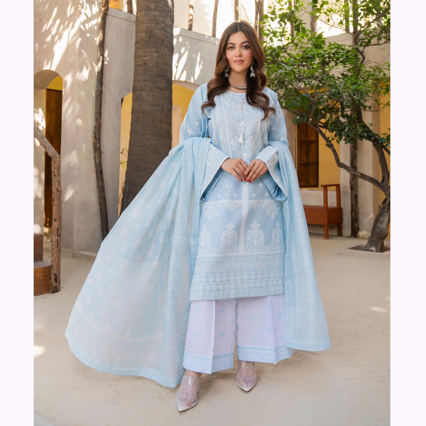 KC-1445 Embroidered Cambric Cotton Farshi Shalwar Ready to Wear 3 Pc - Karma Collection