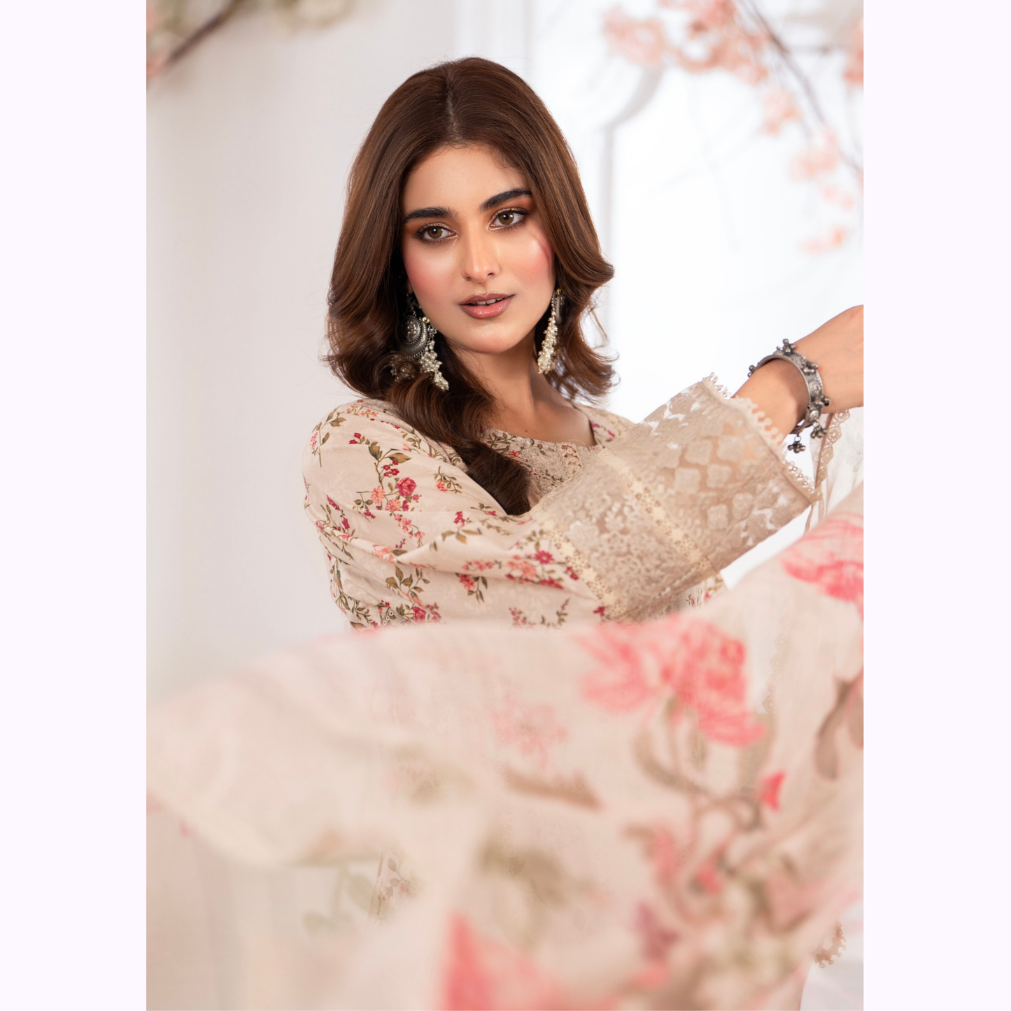 3 Pc Printed Floral Embroidered Trendy farshi Shalwar Collection karma collection