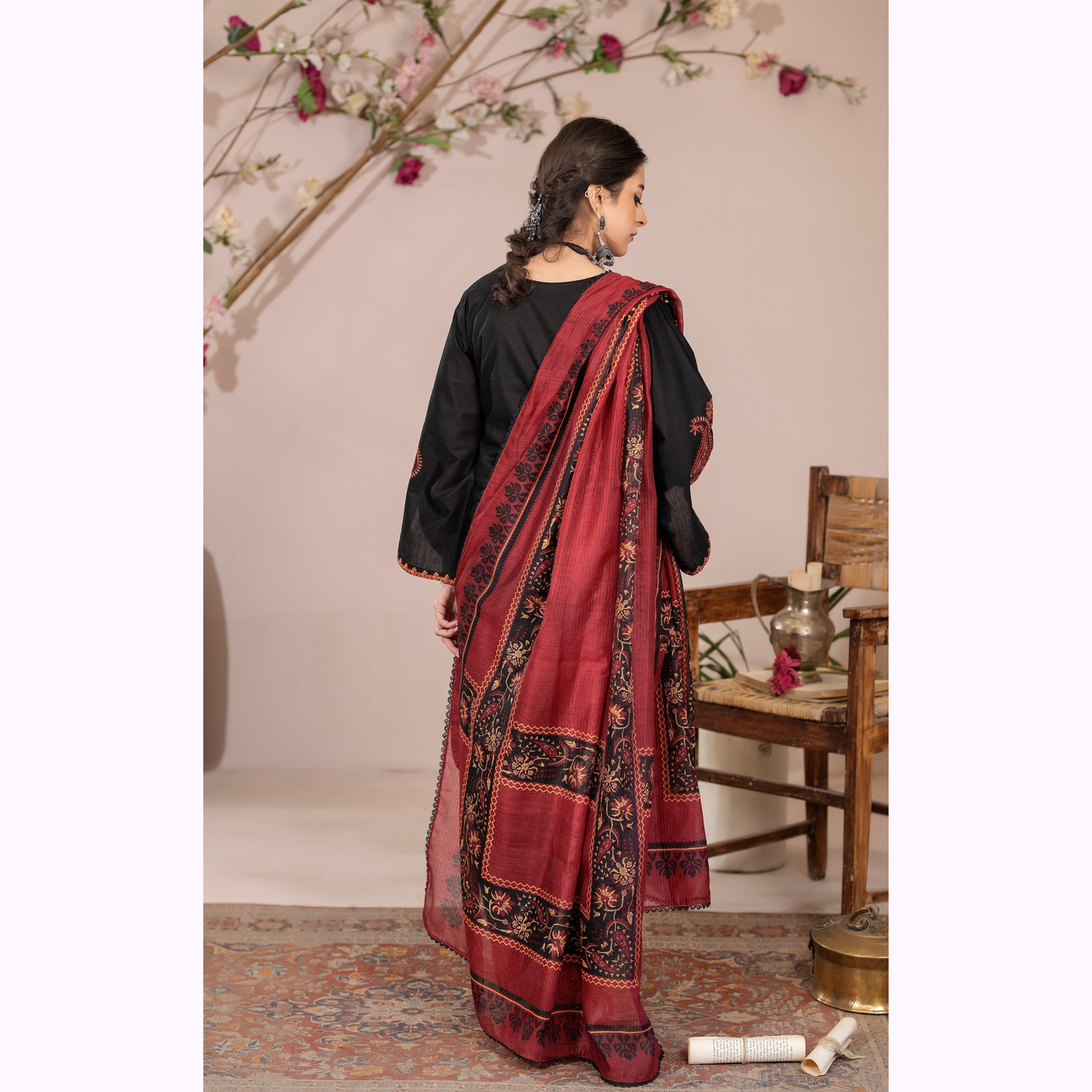 UKC-33 Embroidered Cambric Cotton Dress Ready to Wear 3 Pc - Karma Collection