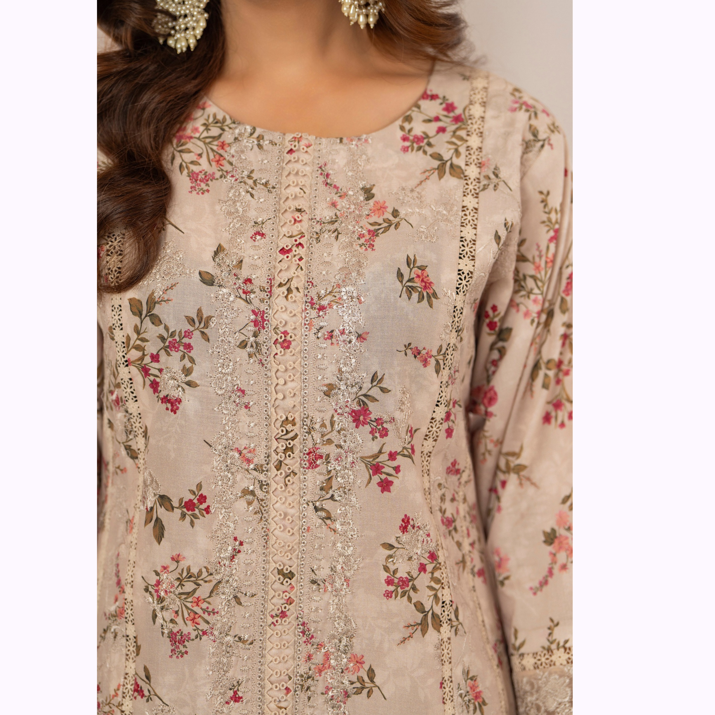 3 Pc Printed Floral Embroidered Trendy farshi Shalwar Collection karma collection