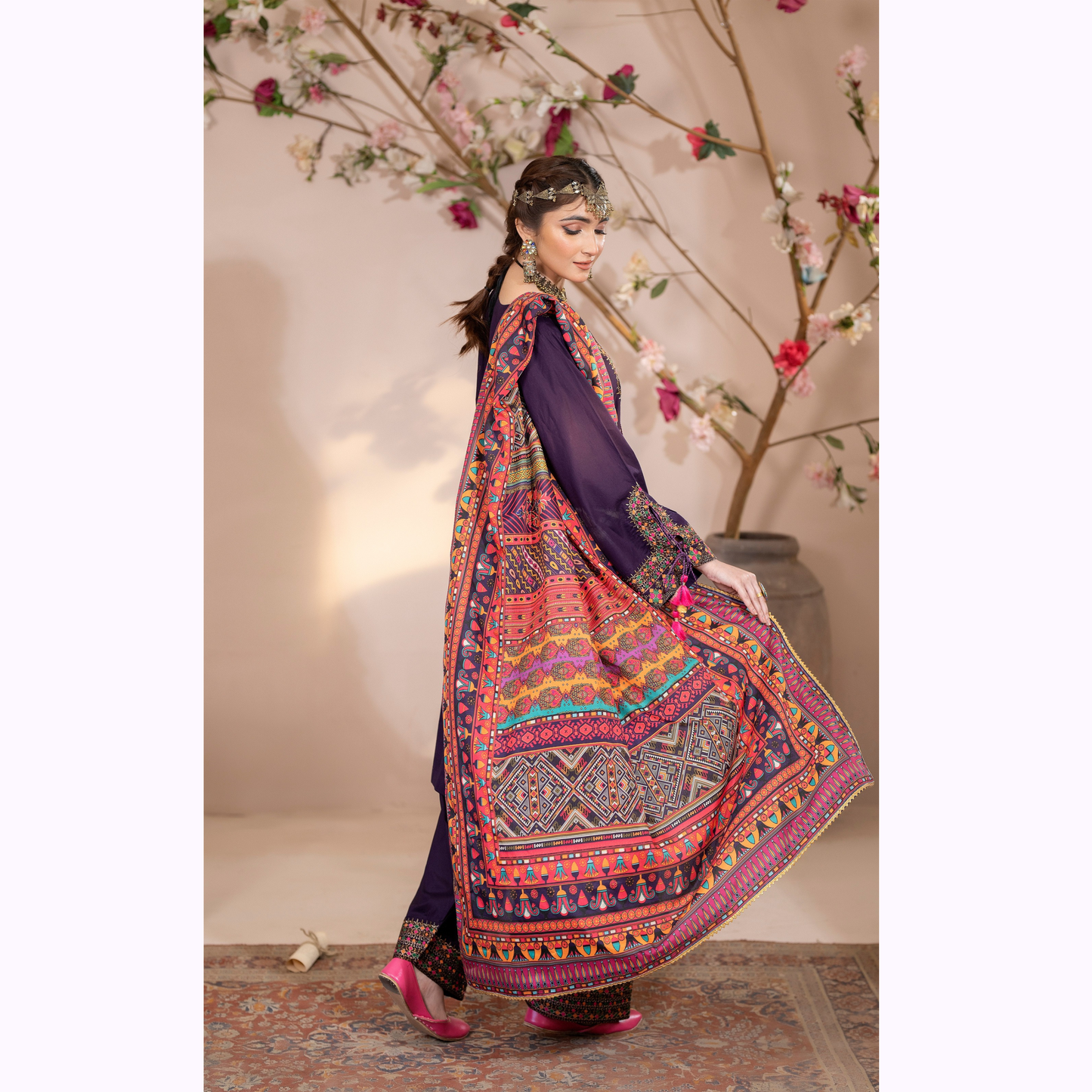 UKC-31 Embroidered Cambric Cotton Dress Ready to Wear 3 Pc - Karma Collection