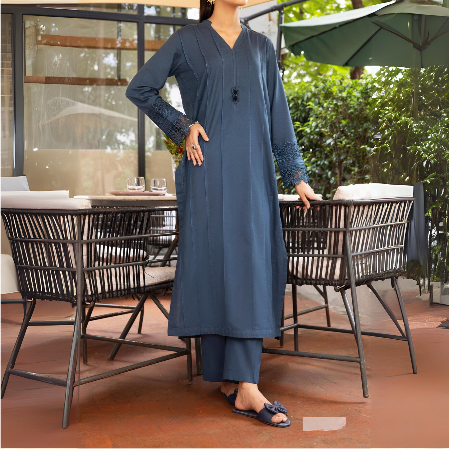 Blueish Grey 2 Pc Linen Pakistani Co-Ords Set | Ready to Wear | Casuallite