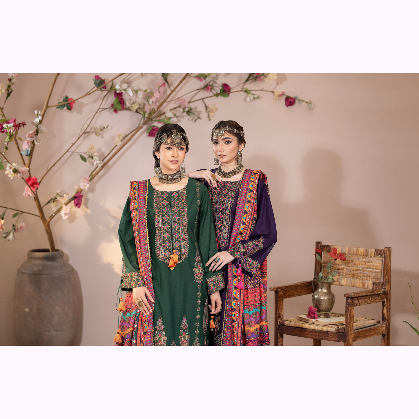 UKC-31 Embroidered Cambric Cotton Dress Ready to Wear 3 Pc - Karma Collection