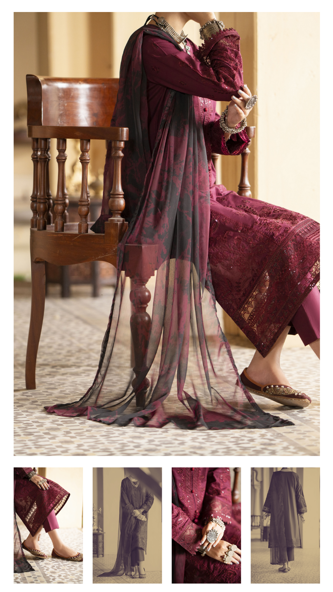 (Maroon) Embroidered Cotton Lawn 3 Pc Dress - Casuallite
