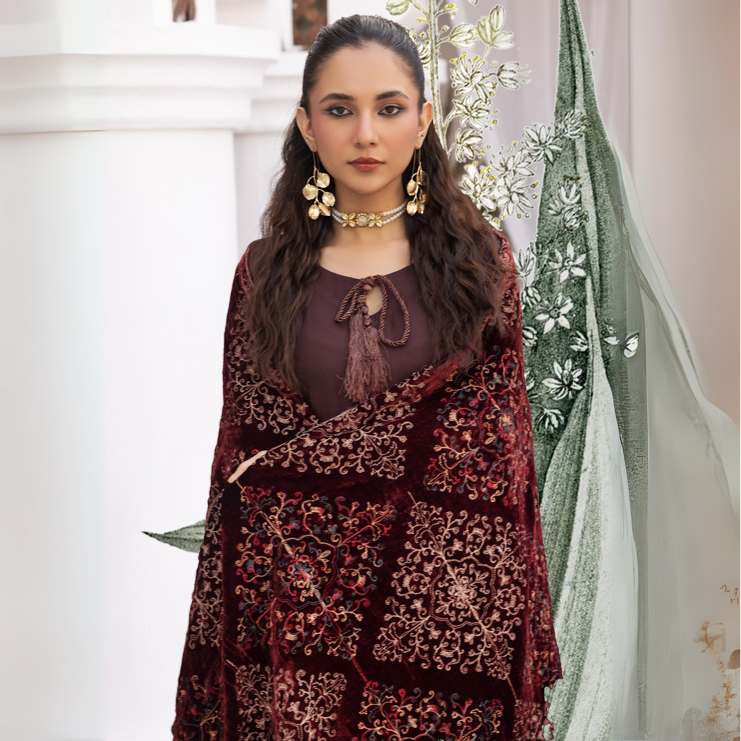 Dhanak Dress Heavily Embroidered Velvet Shawl 3 Pc Ready-to-wear by SIMRANS