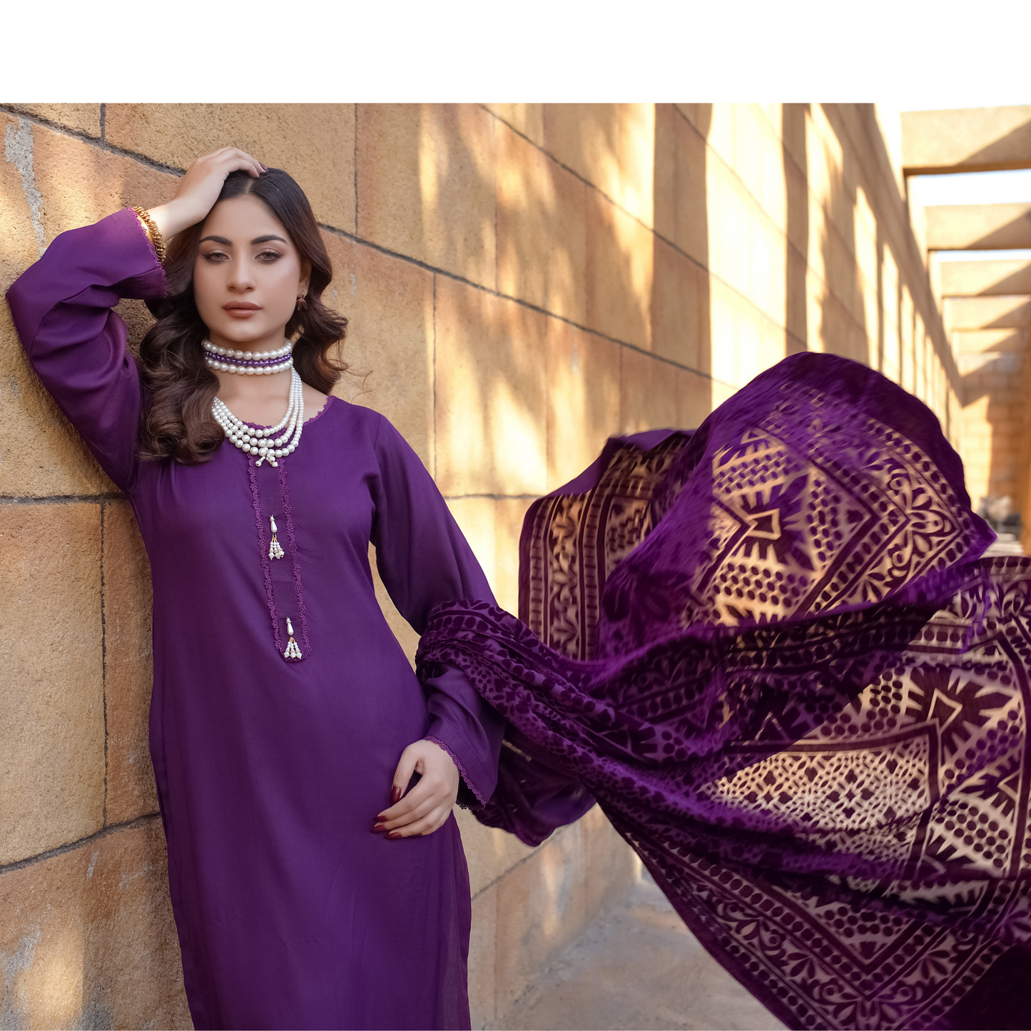 3 Pc Dhanak Dress with Palachi Shawl | Ready-to-wear | Winter Collection |RD
