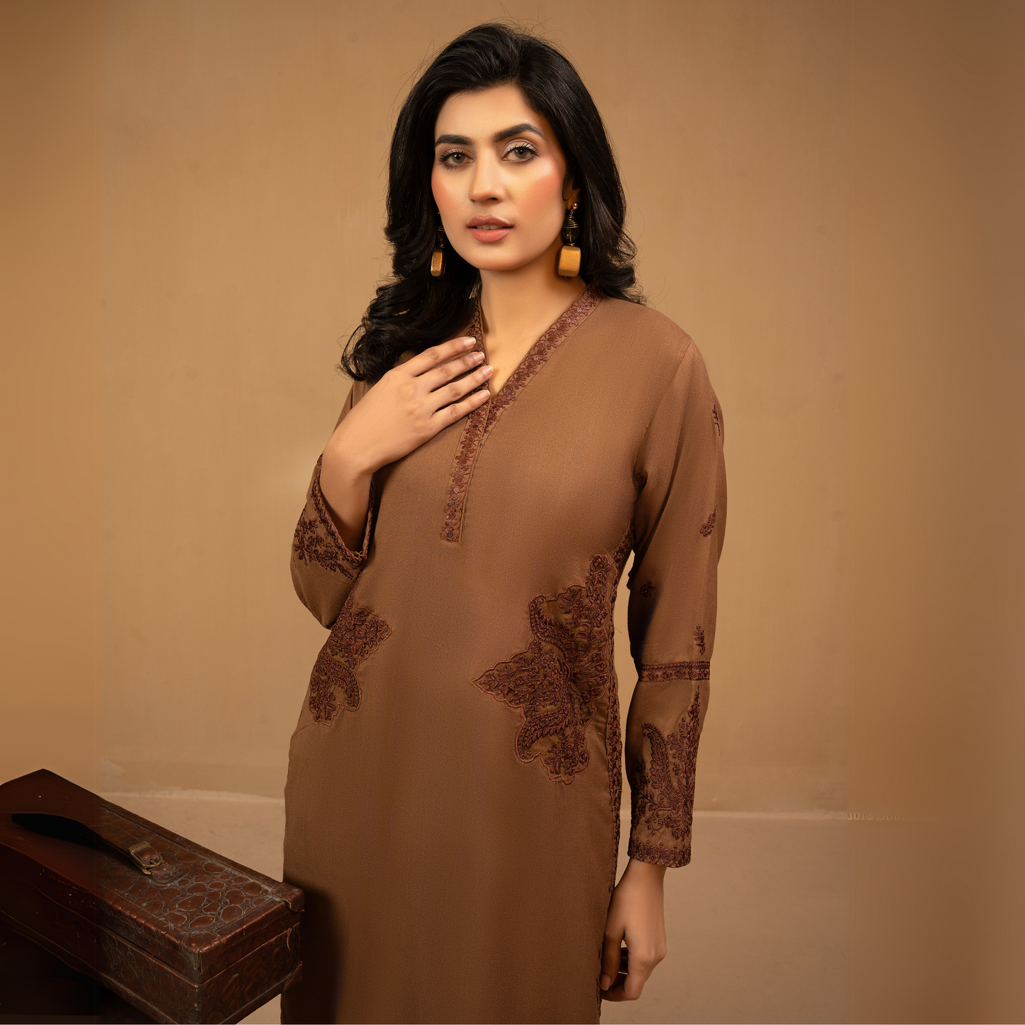 UA-42 Embroidered Dhank with Pockets 2 Pc Co Ord Set Dress | Ready to wear | UMNAA