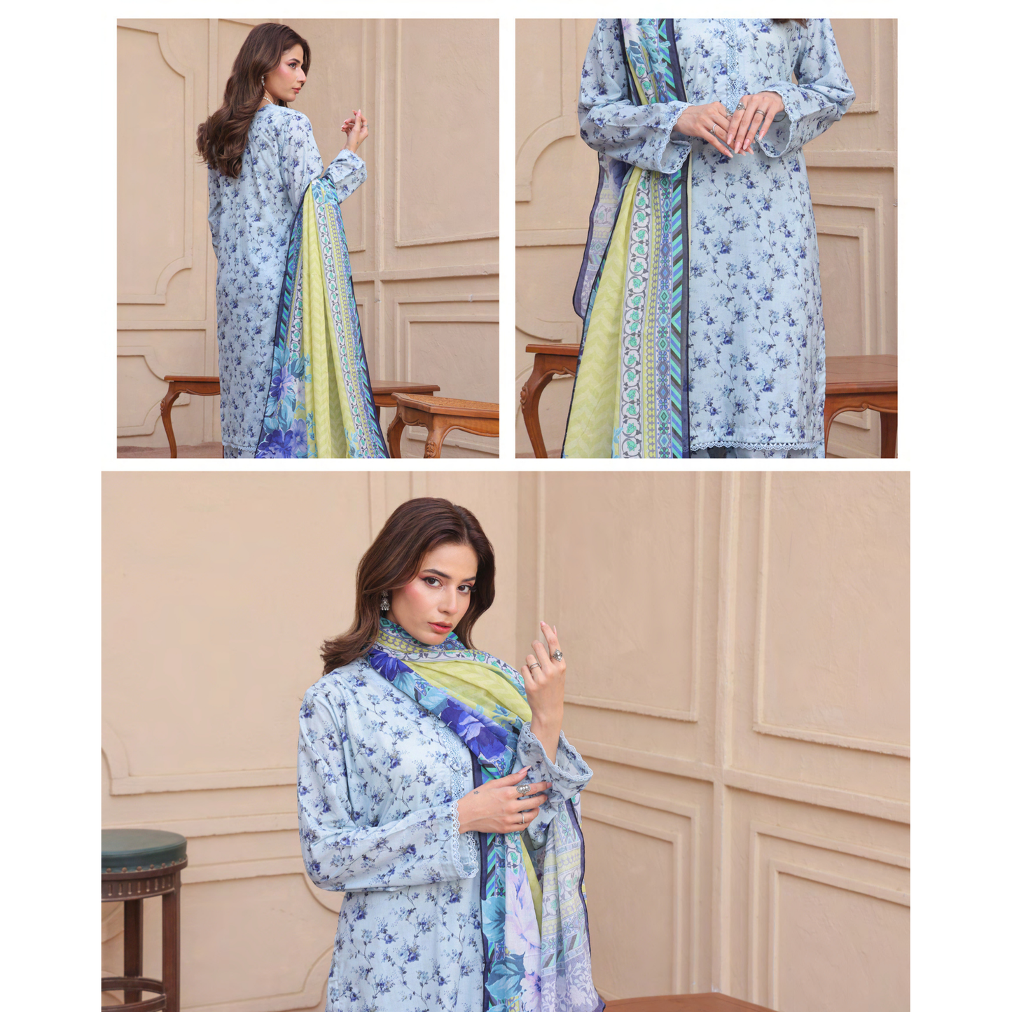 USN-14 Printed Lawn 3 Pc Dress | Ready to Wear | Saphron