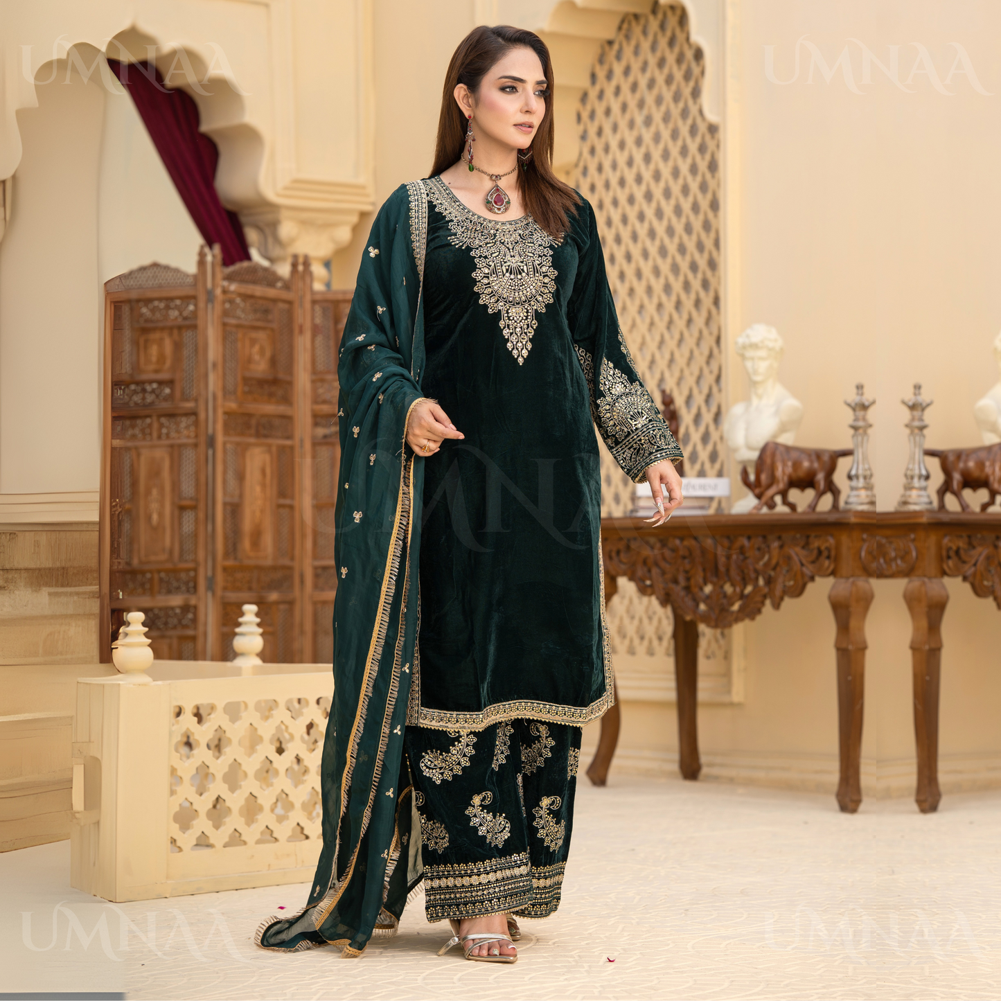 UA-112 Luxury Embroidered Velvet Ready to Wear Winter Collection by Umnaa