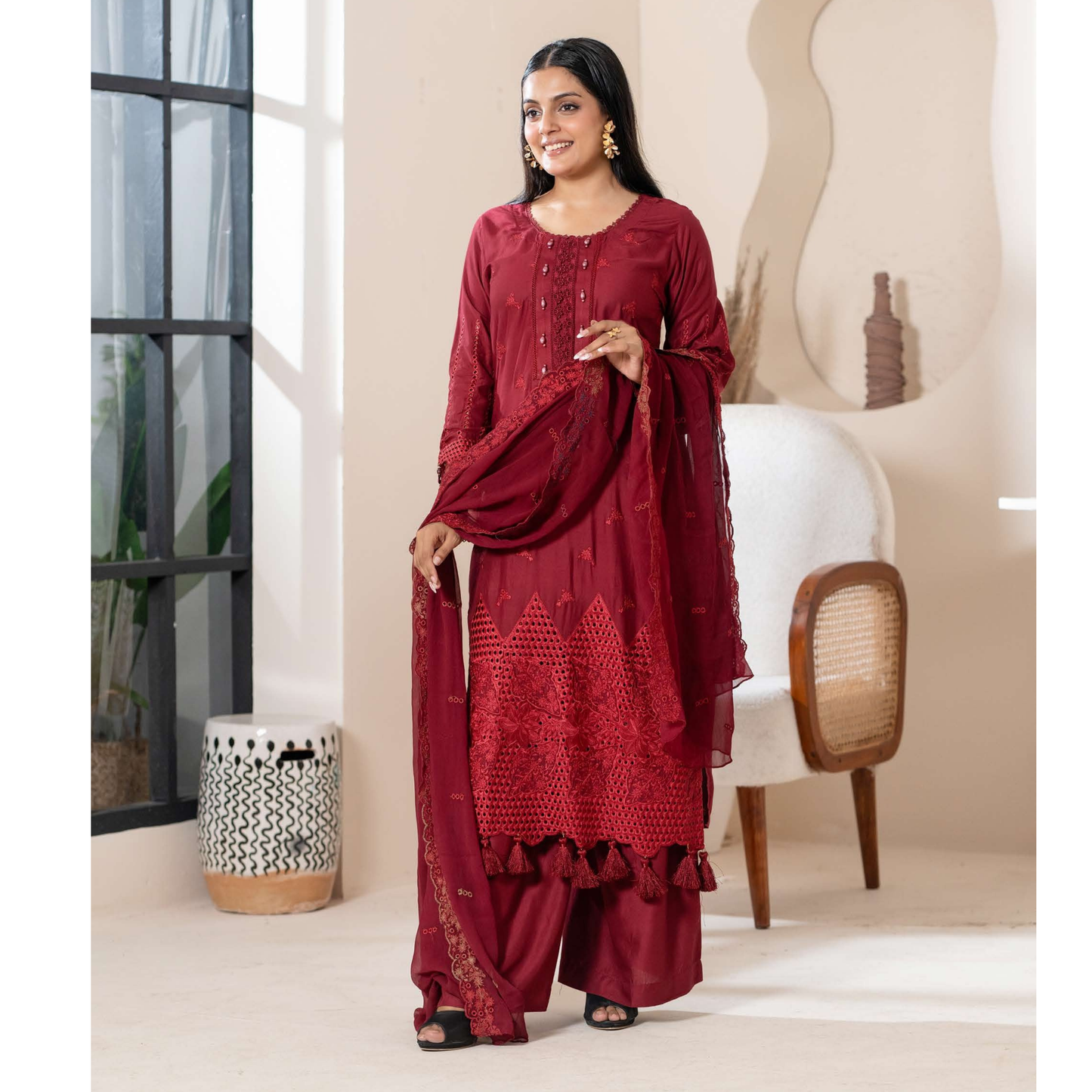 UMRZ-51 "IMAGEKARI" Linen Chikankari 3 Pc Collection by Rangz
