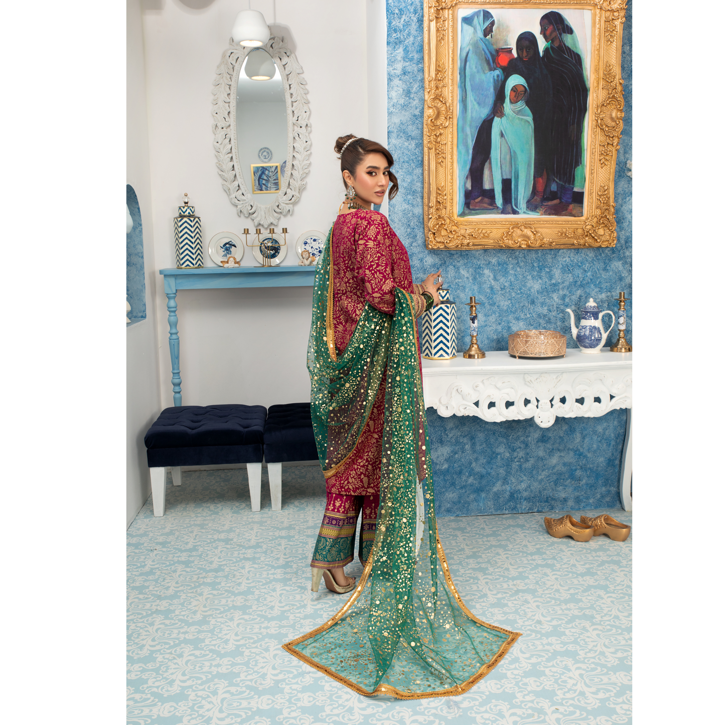 UHE-54 (Deep Pink) Luxury Cambric Cotton Embroidered Dress | Ready to Wear | Heera's