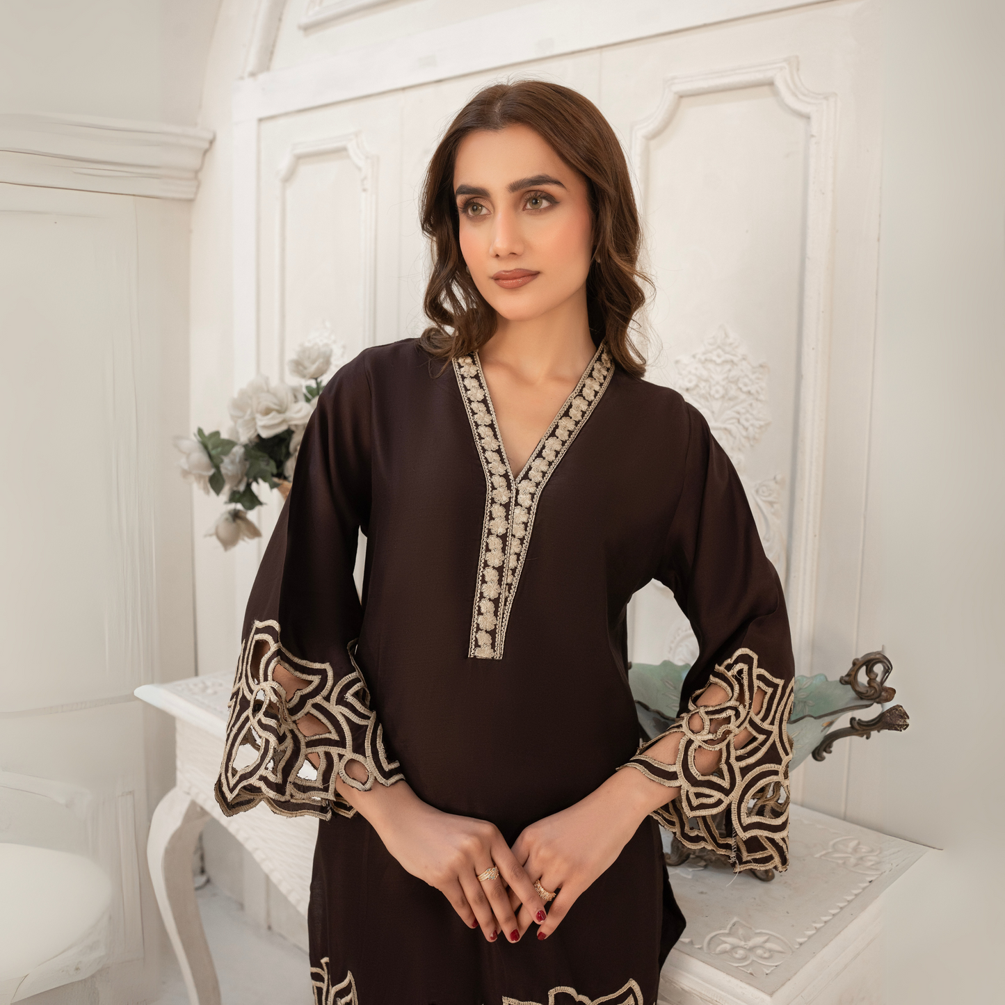 UA-55 Embroidered Viscose Linen 2 Pc Pakistani Co Ord Set Dress | UMNAA