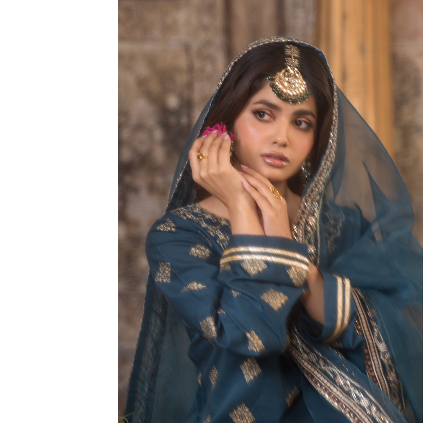 UHE-49 (Teal blue) 3 Pc Embroidered Cambric Cotton ready to wear Dress | Eid Wear | Heera's