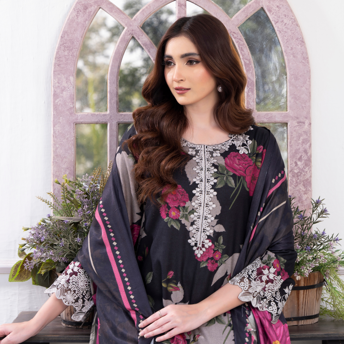3 Pc Embroidered Printed Dress with Dhanak Wool Shawl | Winter Collection | Raniya.h | UMRAH0503