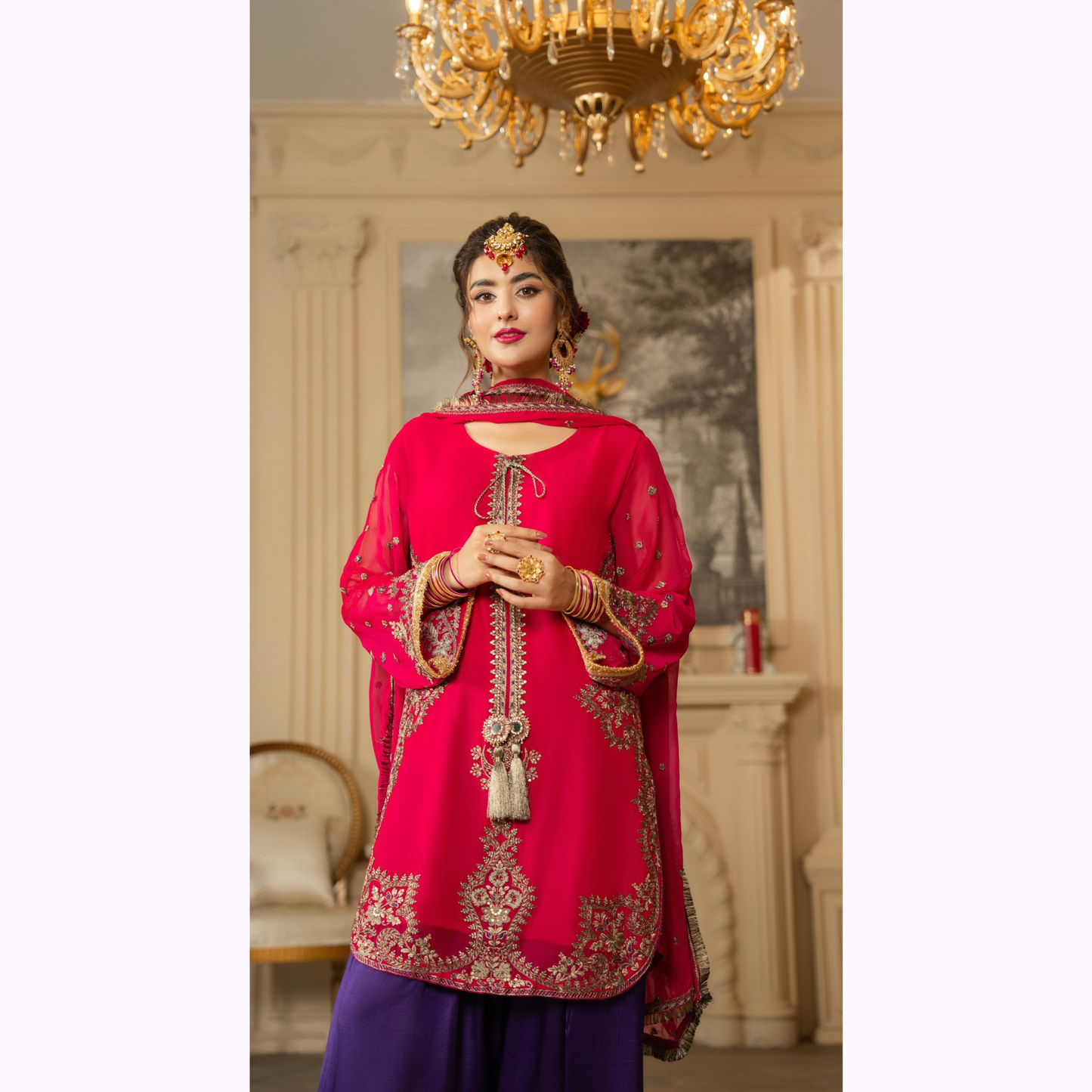 F-466 Embroidered Georgette Chiffon Farshi Shalwar Collection by karma Collection