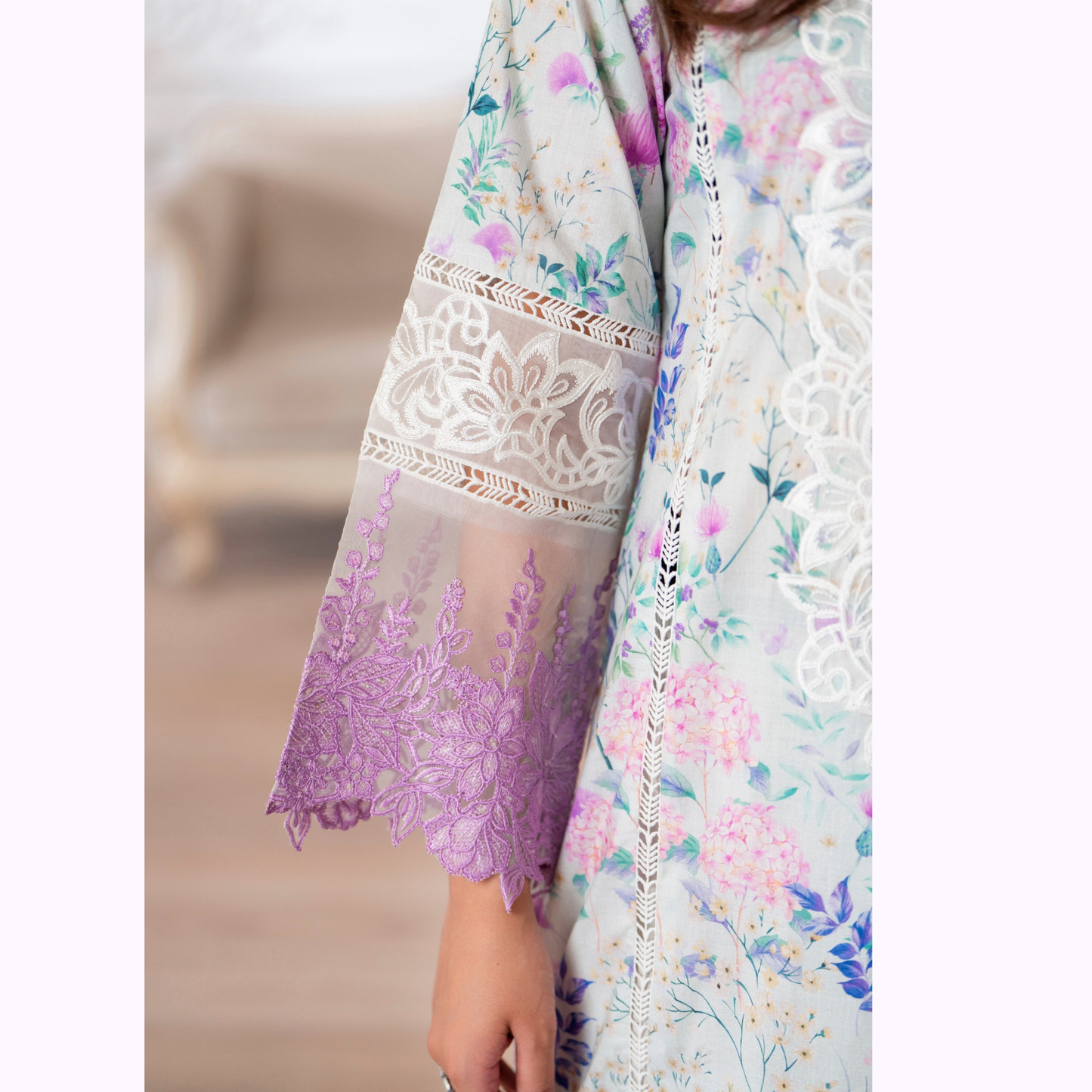 3 Pc Printed Floral Embroidered Trendy farshi Shalwar Collection karma collection