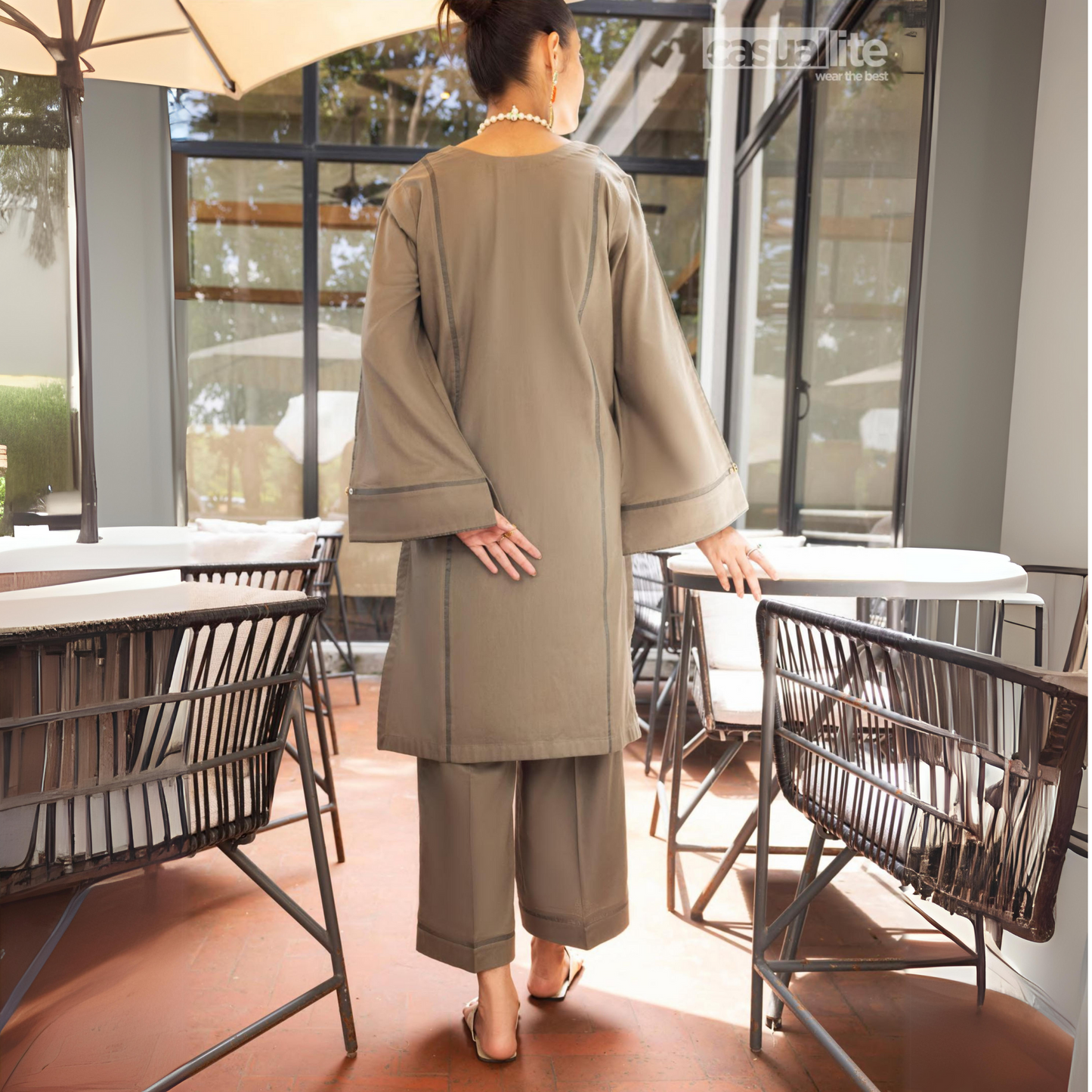 Olive green 2 Pc Linen Pakistani Co-Ords Set | Ready to Wear | Casuallite