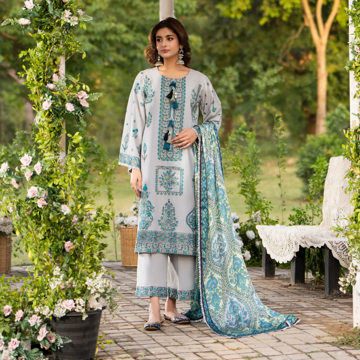 KC-1576 "Sunheri" Embroidered Festive Cambric Cotton Collection by Karma Collection