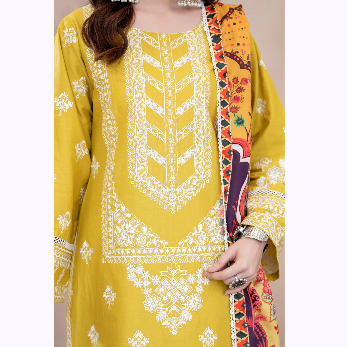UKC-30 Embroidered Cambric Cotton Dress Ready to Wear 3 Pc - Karma Collection