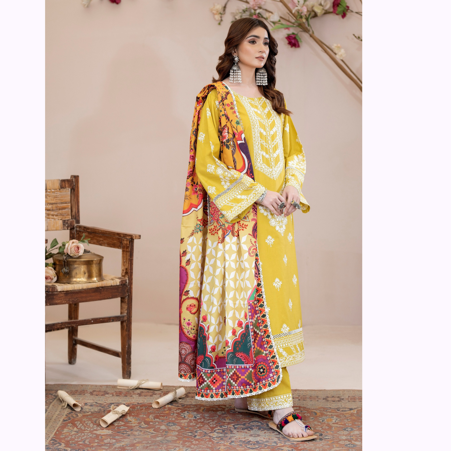 UKC-30 Embroidered Cambric Cotton Dress Ready to Wear 3 Pc - Karma Collection