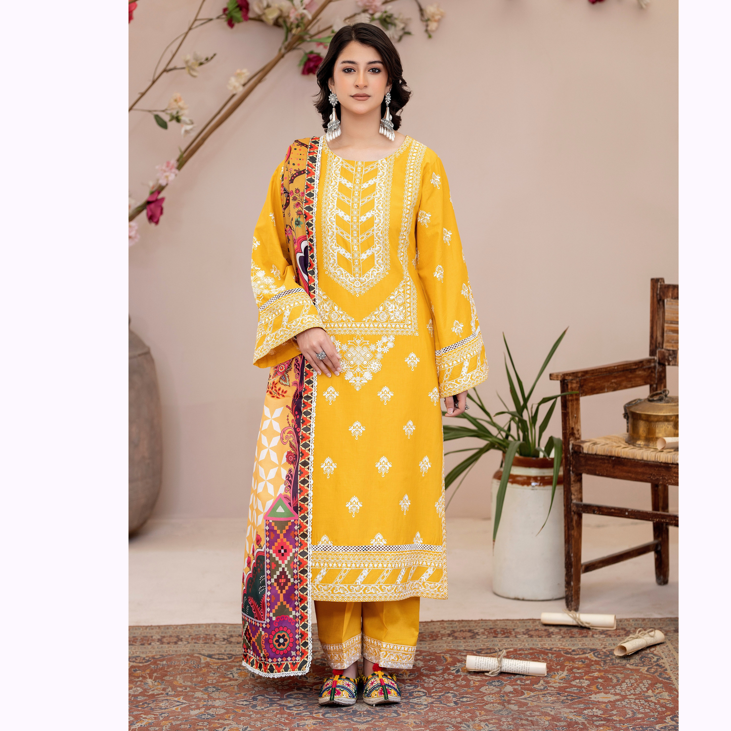 UKC-30 Embroidered Cambric Cotton Dress Ready to Wear 3 Pc - Karma Collection