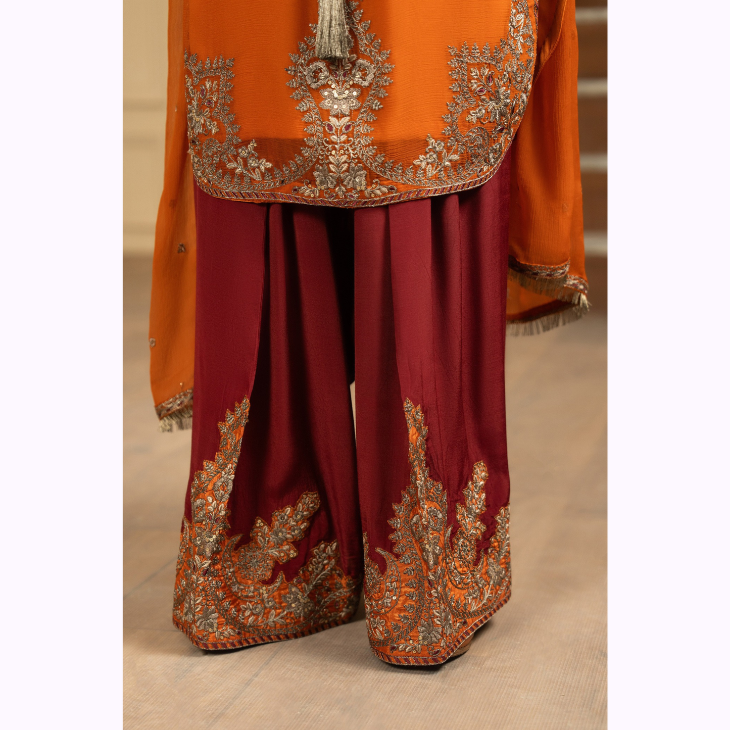 F-466 Embroidered Georgette Chiffon Farshi Shalwar Collection by karma Collection