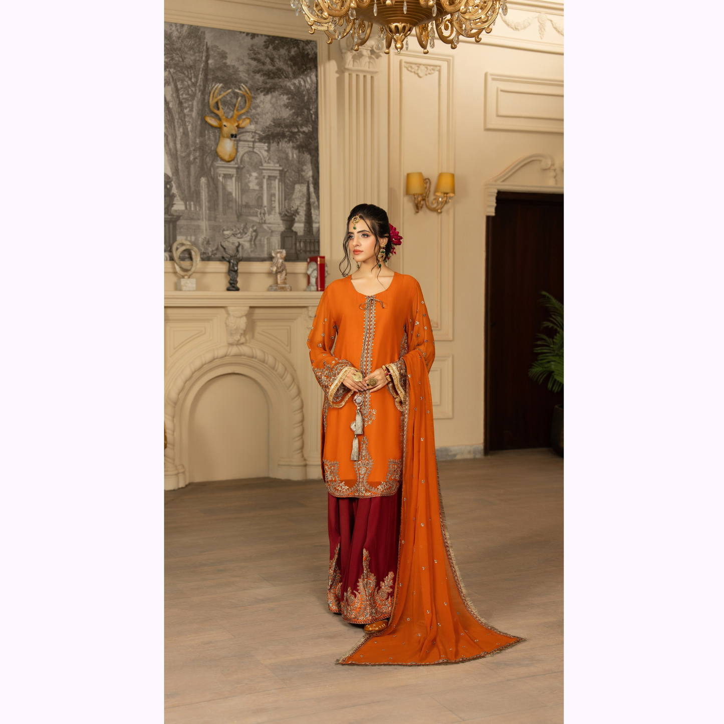 F-466 Embroidered Georgette Chiffon Farshi Shalwar Collection by karma Collection
