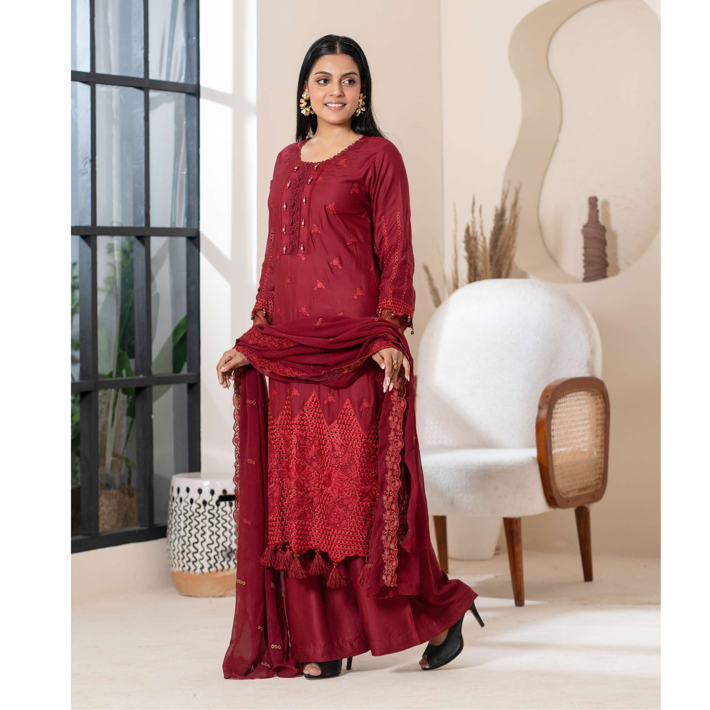 UMRZ-51 "IMAGEKARI" Linen Chikankari 3 Pc Collection by Rangz