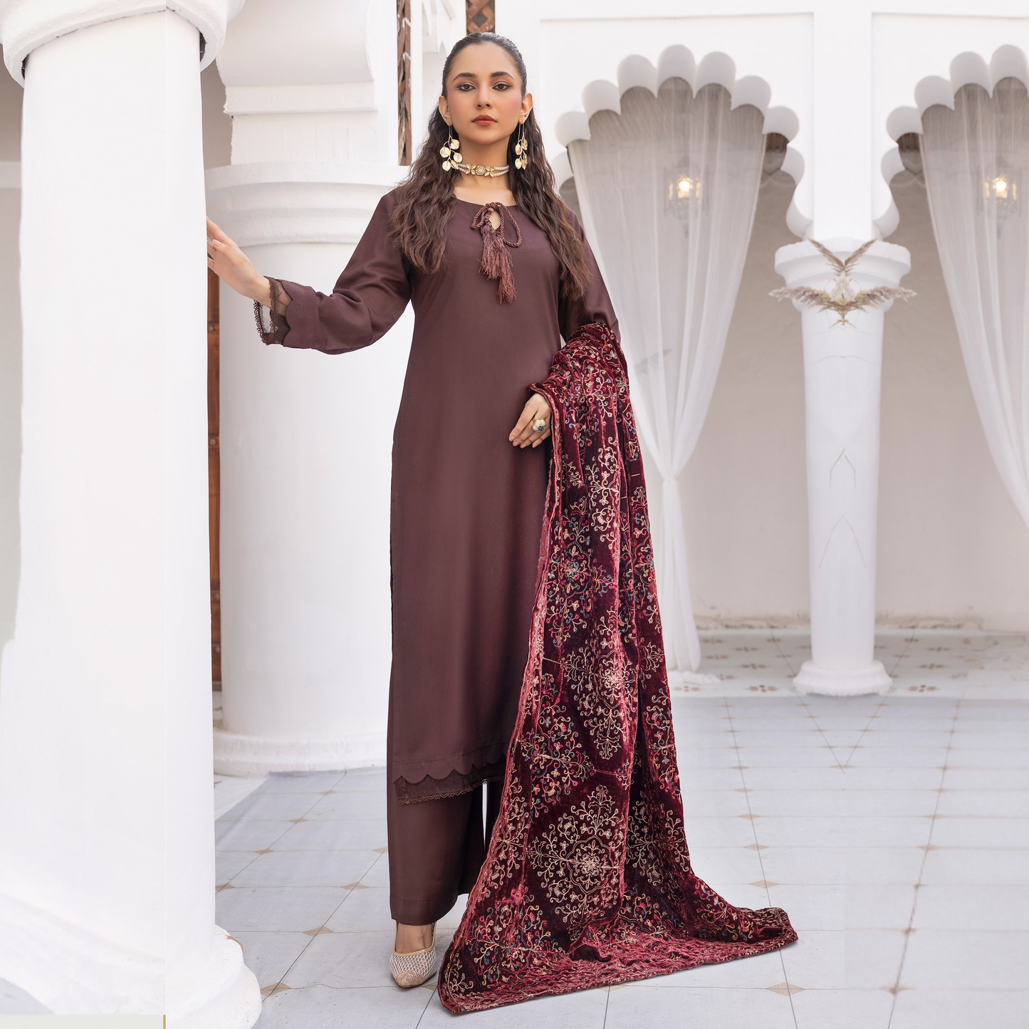 Dhanak Dress Heavily Embroidered Velvet Shawl 3 Pc Ready-to-wear by SIMRANS