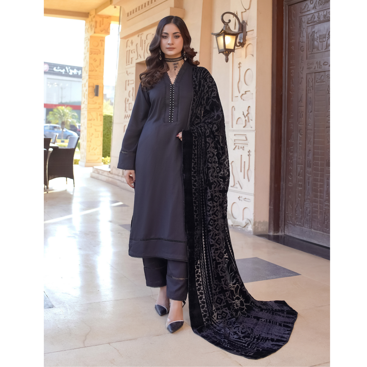 3 Pc Dhanak Dress with Palachi Shawl | Ready-to-wear | Winter Collection |RD
