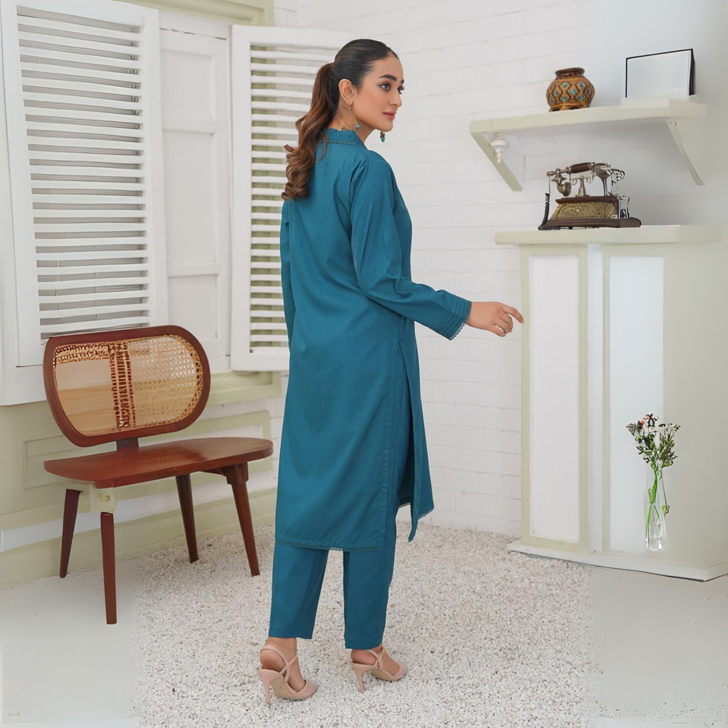 UA-31 2 Plain Boski Linen Pakistani Co-Ords Set | Ready to Wear | UMNAA