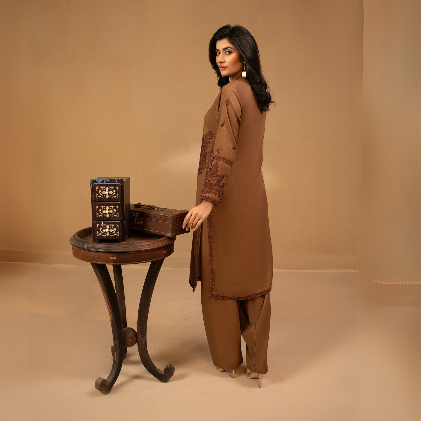 UA-42 Embroidered Dhank with Pockets 2 Pc Co Ord Set Dress | Ready to wear | UMNAA