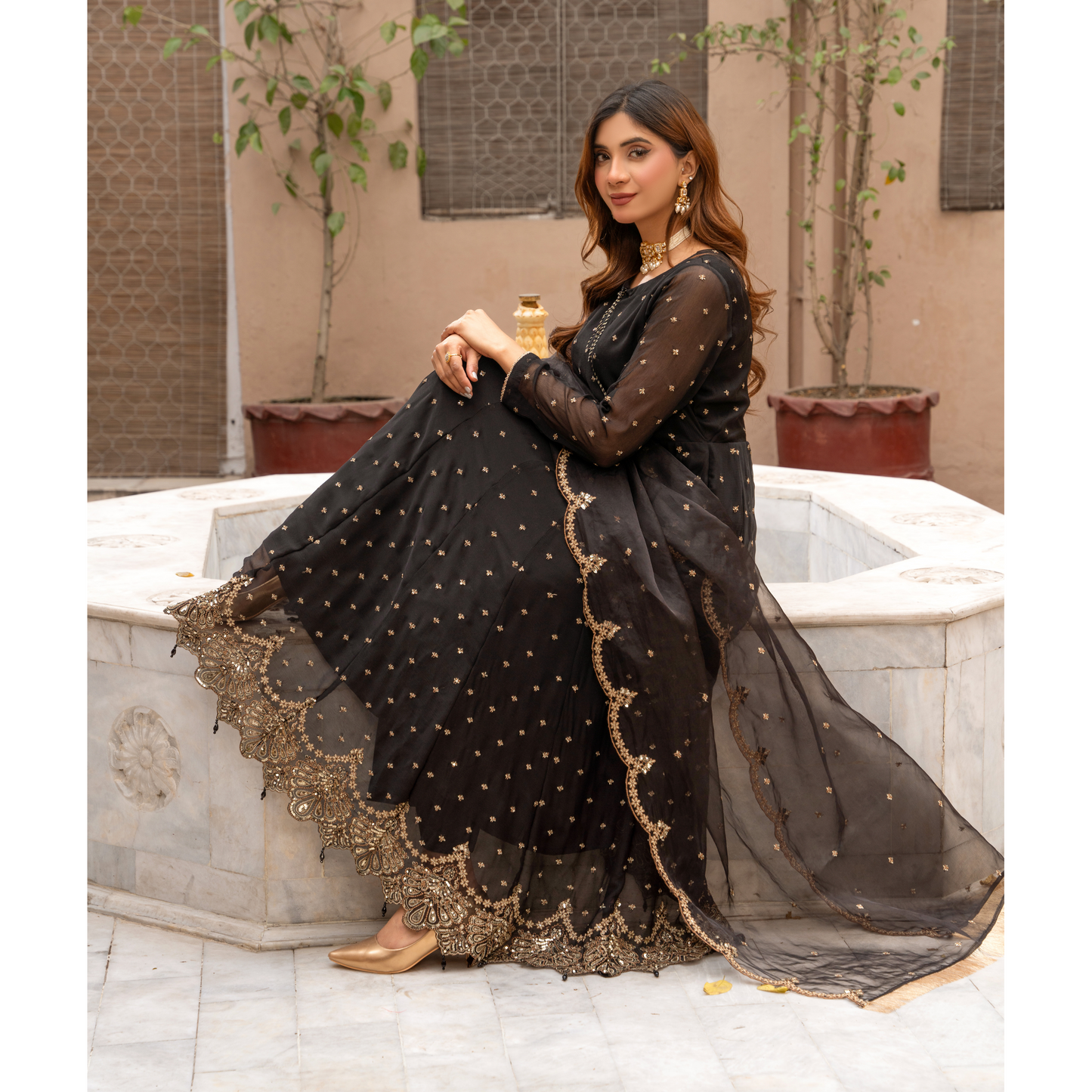 U-72 3 Pc Embroidered Chiffon long frock collection-UMNAA