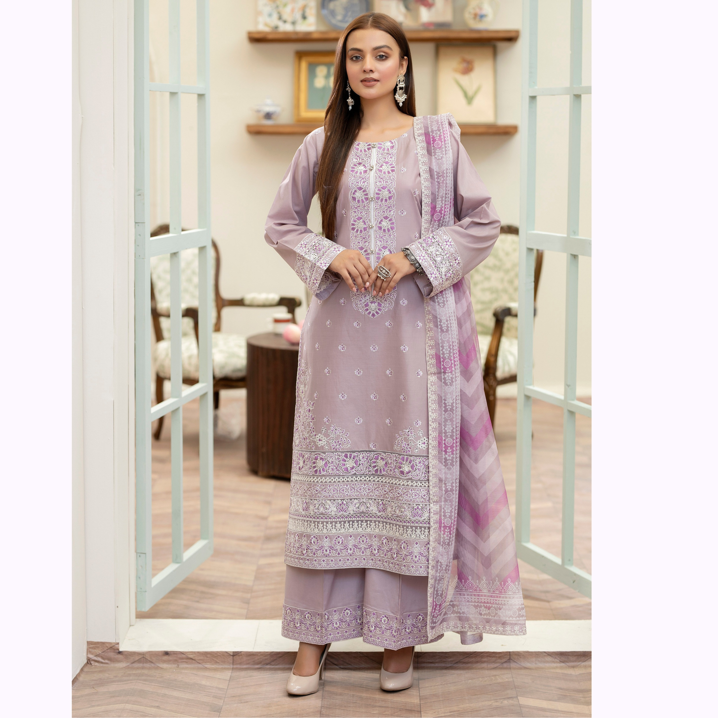 KC-1455 Embroidered Cotton Collection Ready to Wear 3 Pc - Karma Collection