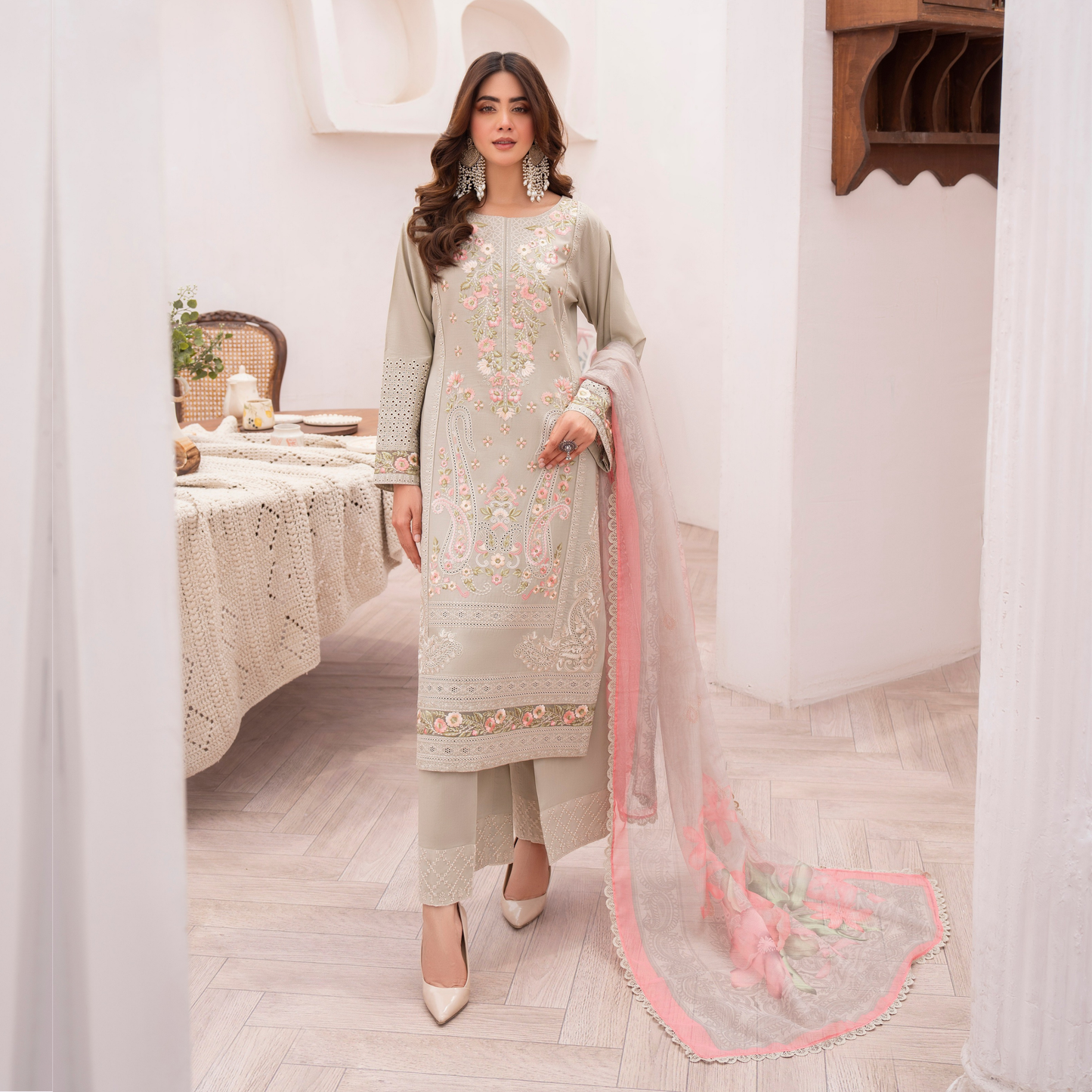 KC-1482 Embroidered Luxury Chikankari Cambric Cotton Collection | Ready to Wear | Karma Collection