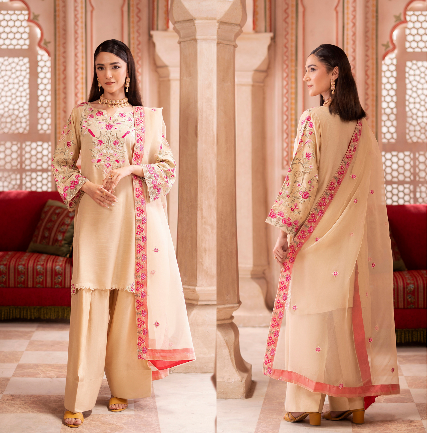 RA-19 Luxury Raw Silk Embroidered Farshi Shalwar Collection |Ready to Wear | Raniya.h