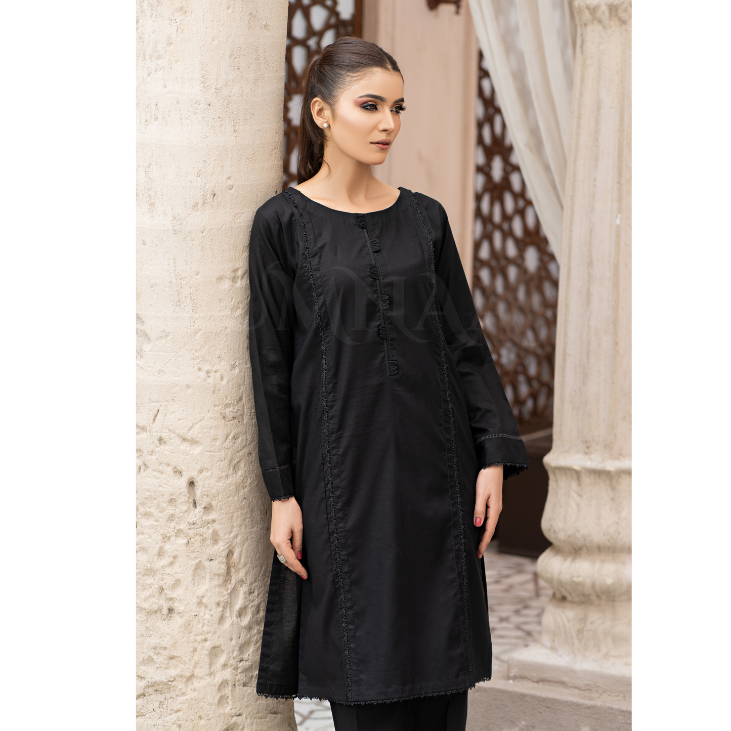 UA-96 (Black) 2 Pc Cotton Lawn Dress | Ready to Wear Collection | Umnaa