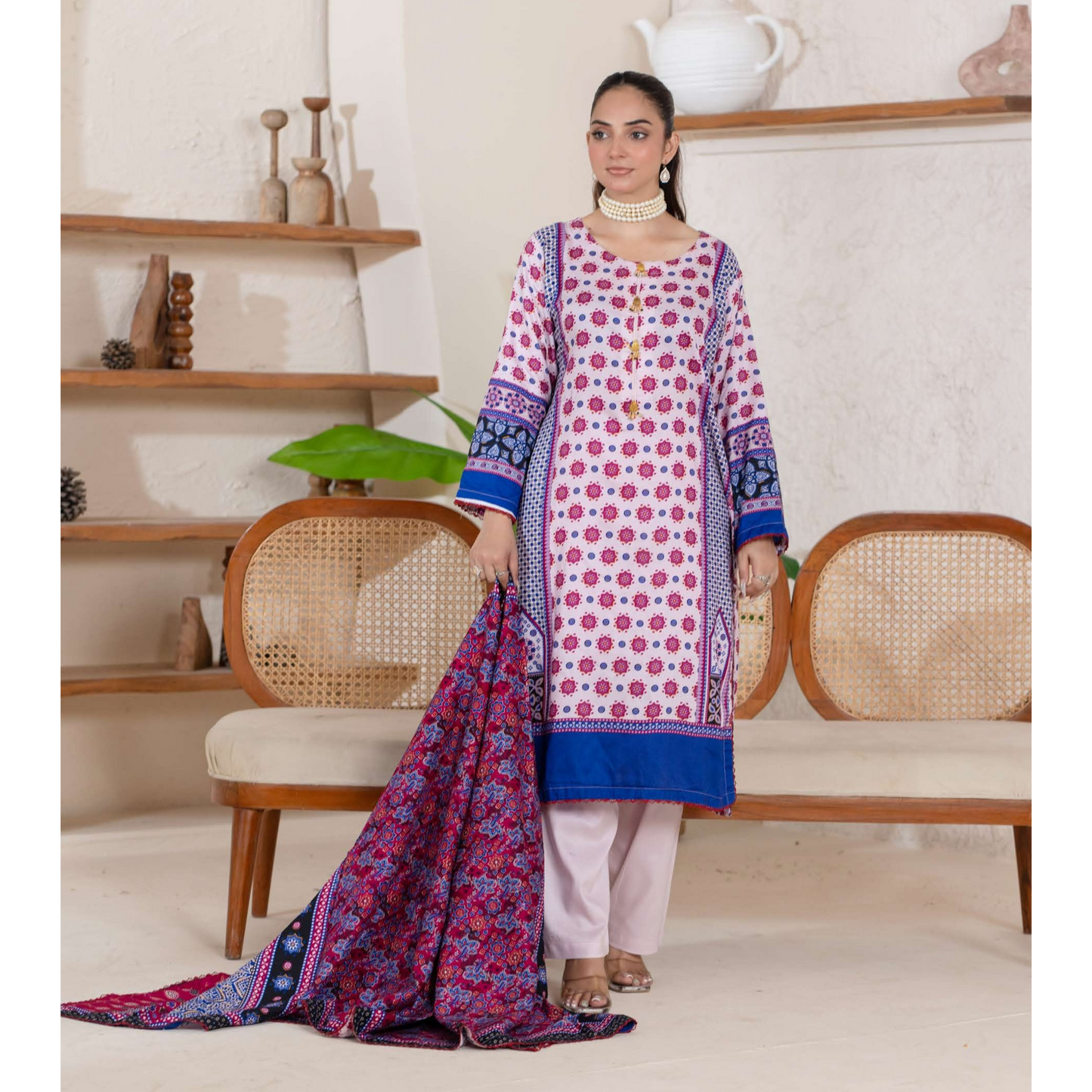 UA-106 Printed "Ajrak Style" Linen Collection by UMNAA