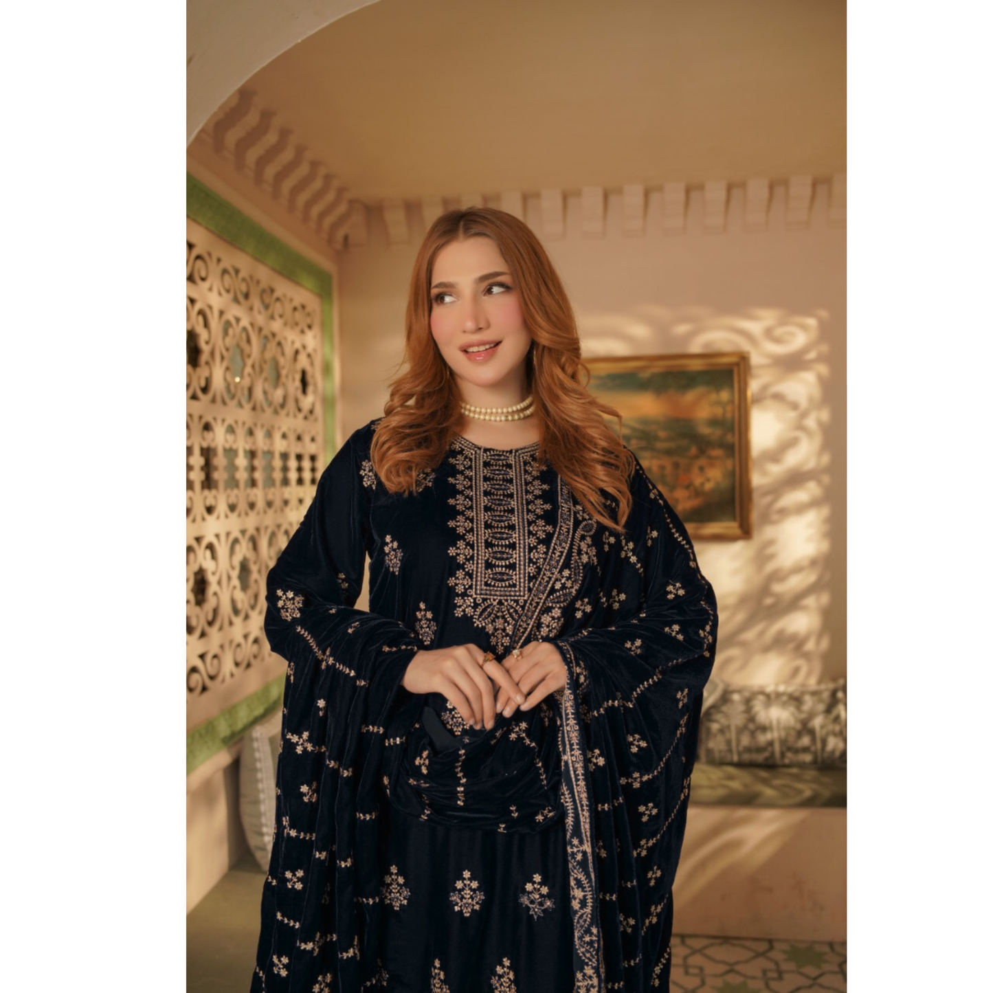 UA-127 Luxury Embroidered Velvet Collection Pakistani Festive Partywear Dress by Umnaa