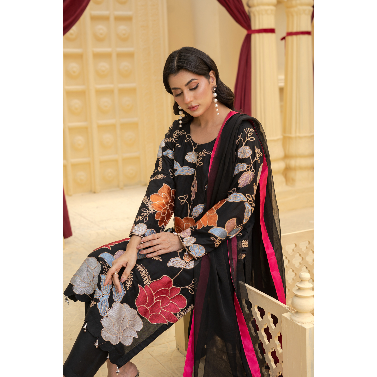 UA-128 3 Pc Embroidered Linen Collection Pakistani Dress Asian Clothes