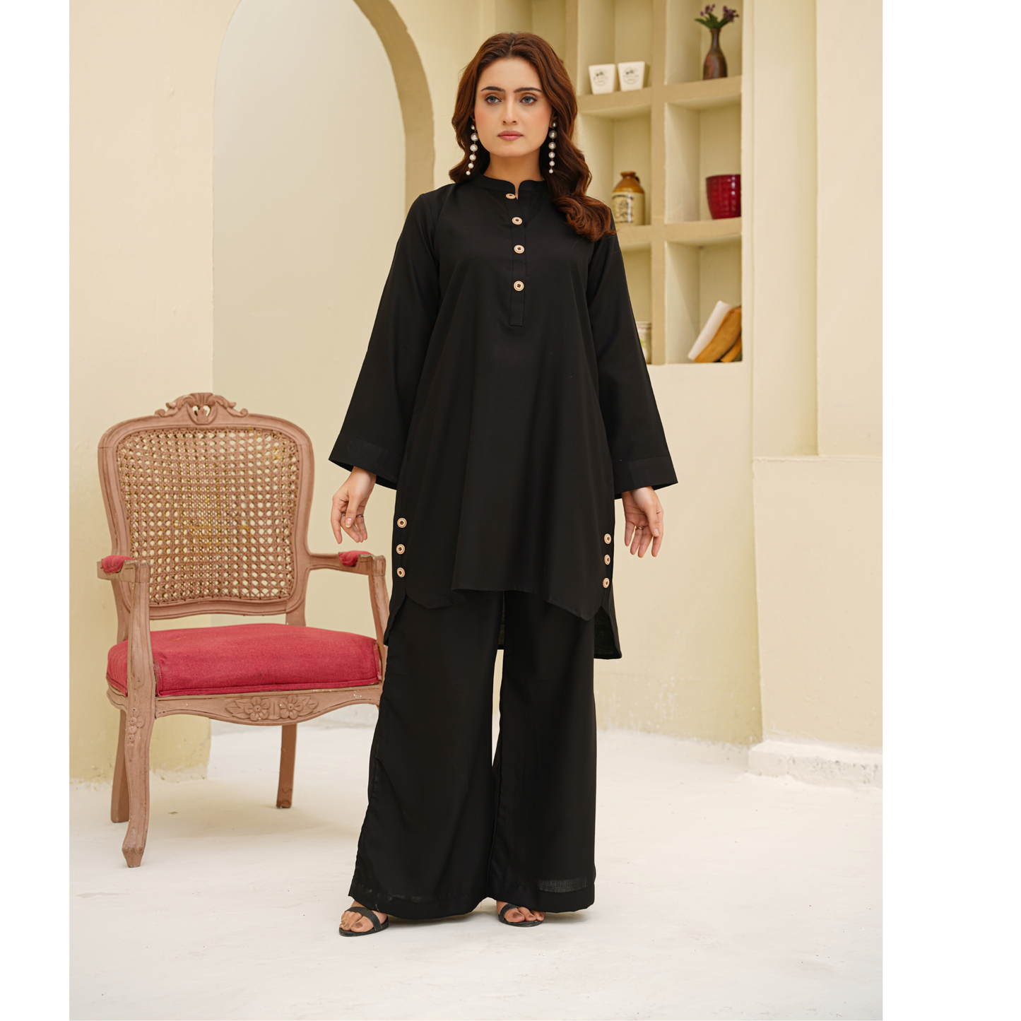 UA-129 Stylish Modest Dhanak Solid Co Ord Set by Umnaa