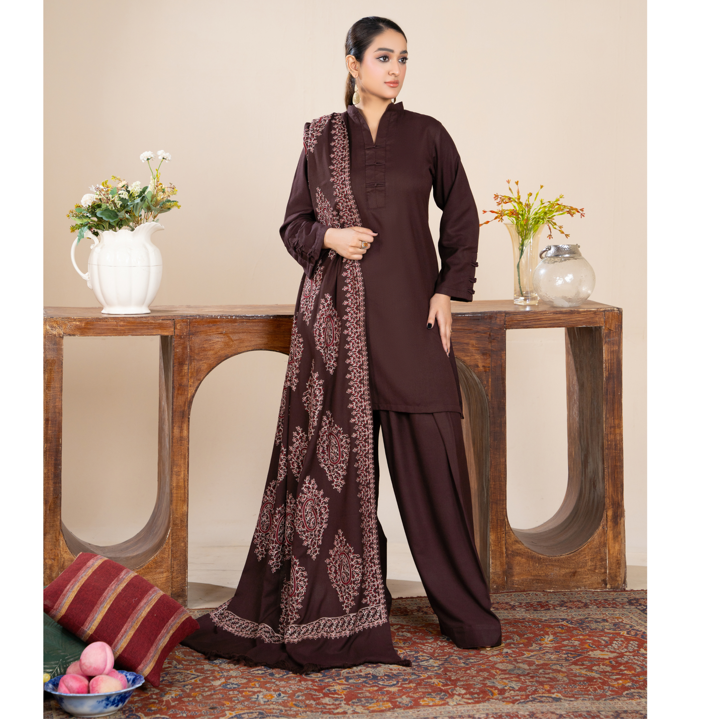RA-21 3 Pc Dhanak Dress with Embroidered Dhanak Shawl |Ready to Wear | Winter Collection | Raniya.h