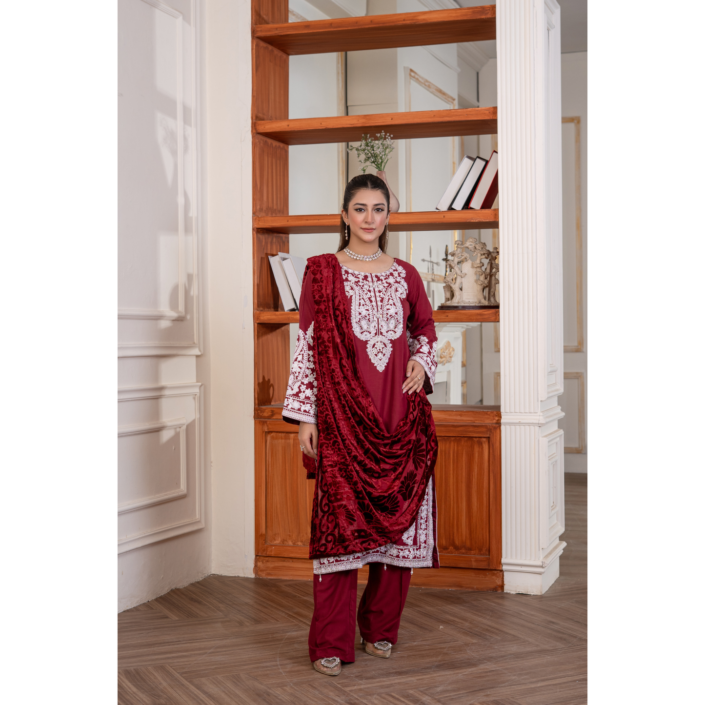 UA-130 Winter Linen dress with Velvet Shawl Collection by Umnaa