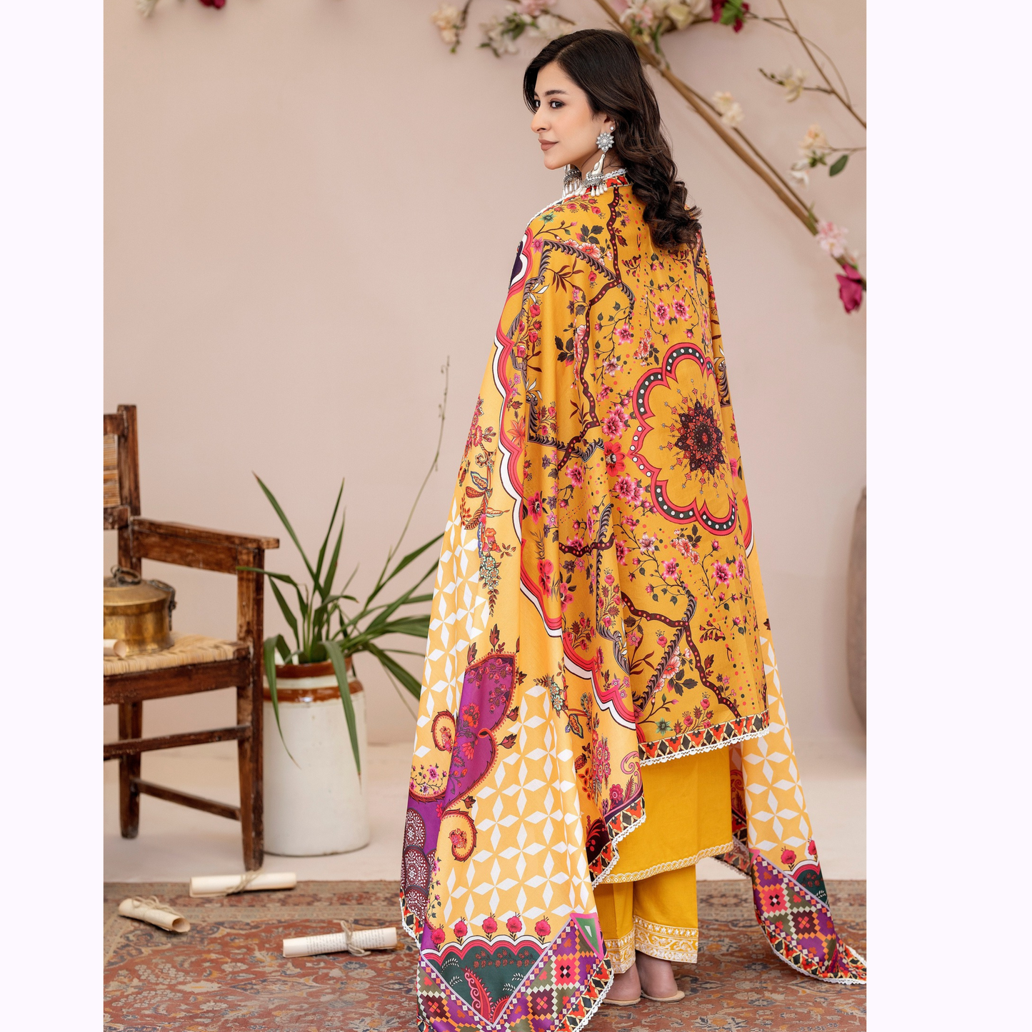 UKC-30 Embroidered Cambric Cotton Dress Ready to Wear 3 Pc - Karma Collection