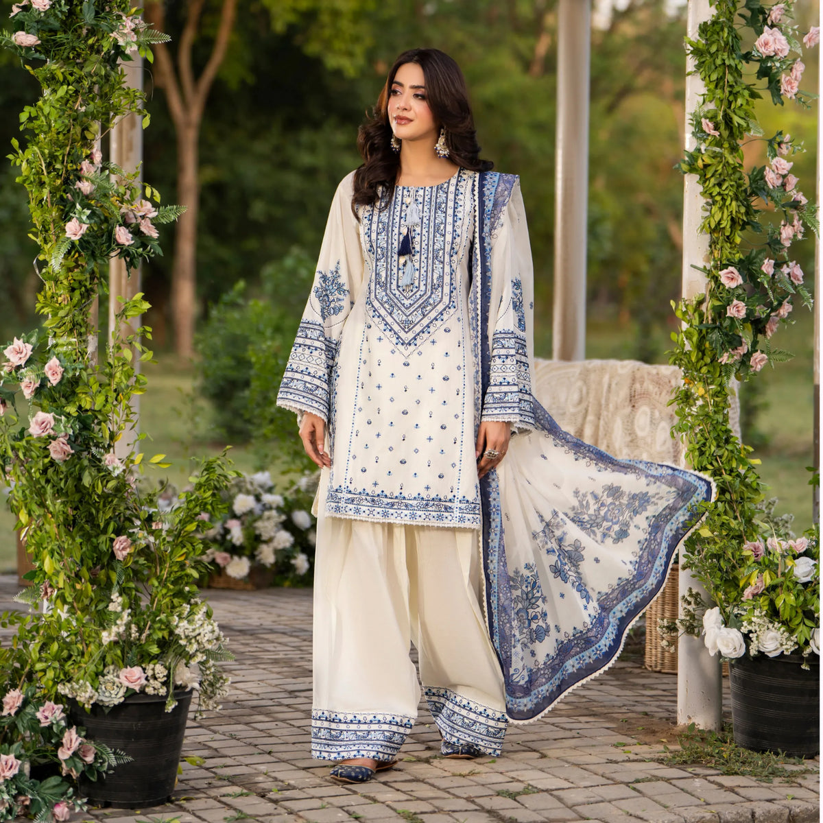 KC-1579 "Sunheri" Embroidered Festive Cambric Cotton Collection by Karma Collection
